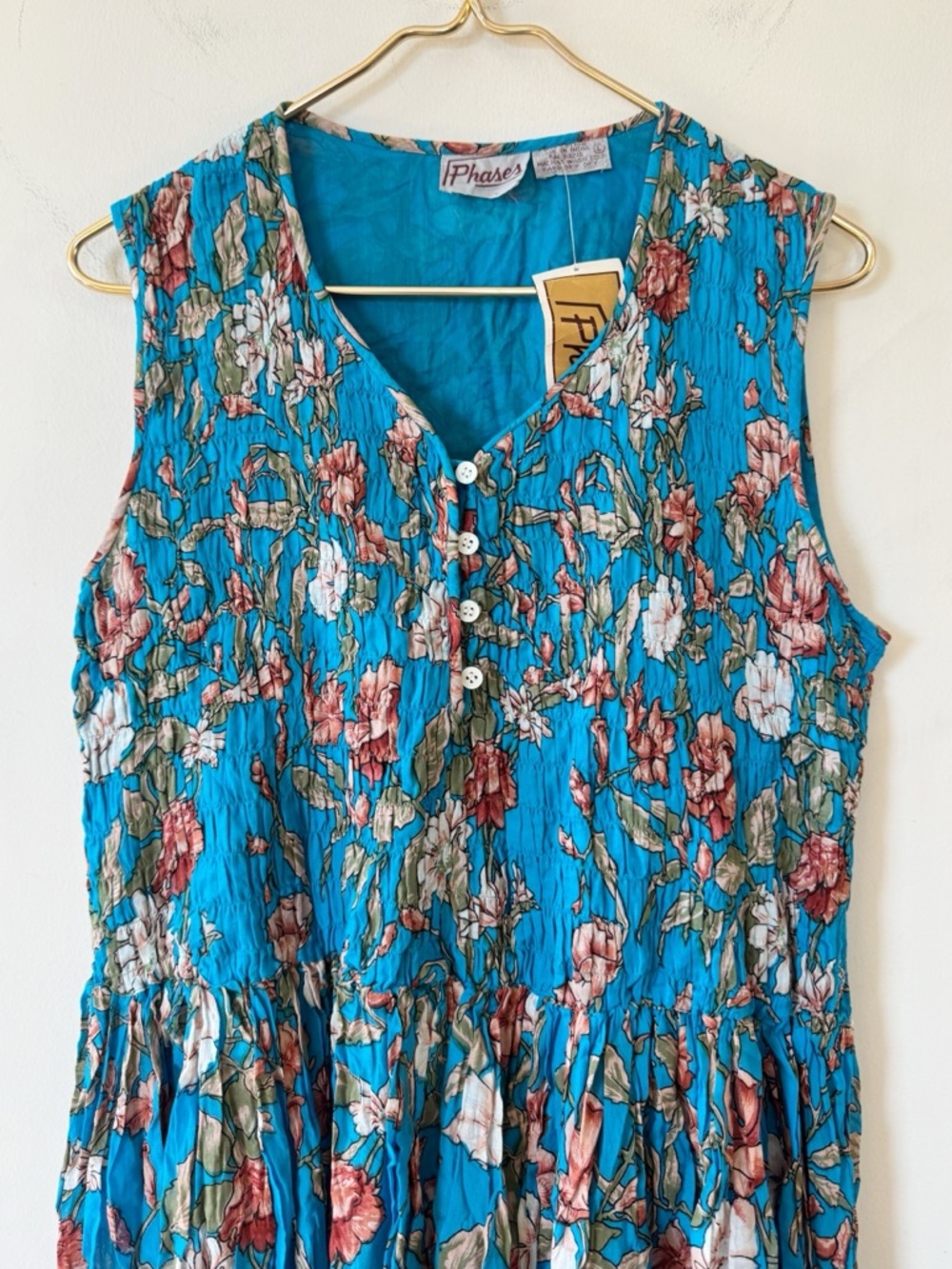 NWT Vintage Phases made in India Cotton Floral Boho Smocked Sundress L - Picture 2 of 7